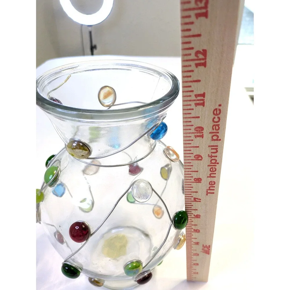 Indiana Glass Betta Fish Vase Crystal Wire Wrapped Colorful Gems 30534 11.5 Inch